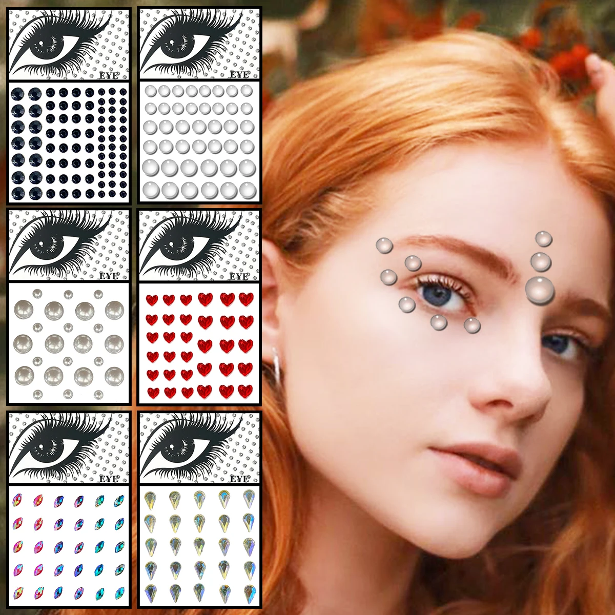 

Heart Face Jewels Temporary Tattoos Eyes Forehead Water Drop Pearl Gems Makeup Sticker Flash Dots Tears Jewelry Halloween Rave