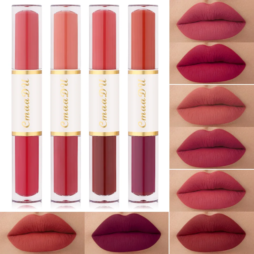 

CmaaDu 4pcs/set Matte Velvet Lipstick Sexy Plump Lip Lip Gloss 2 In 1 Lasting Beauty Lips Intense Pigments Waterproof DC05