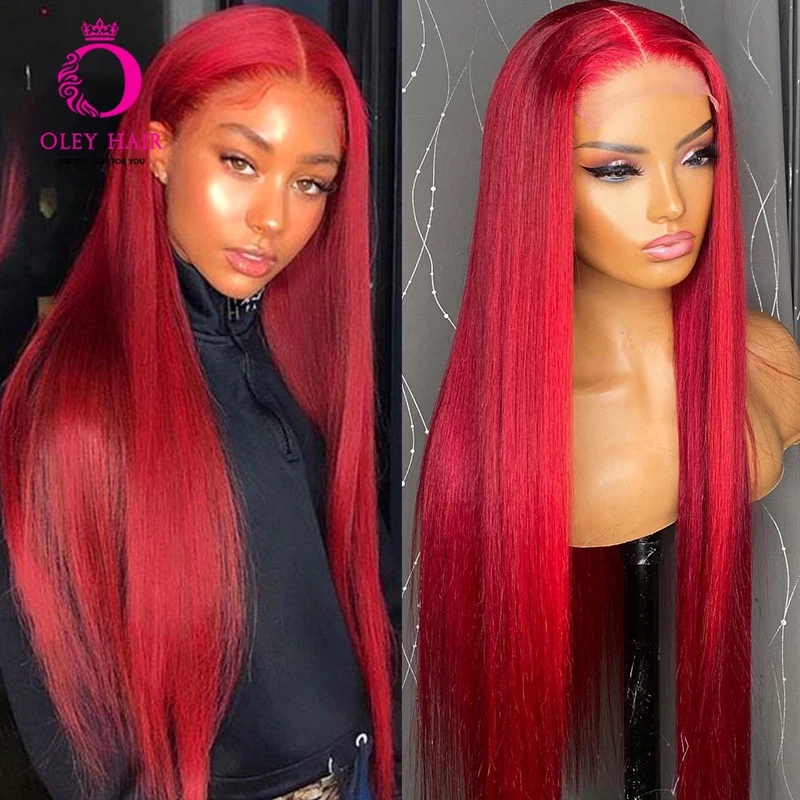 

Red Color Synthetic 13x4 Lace Front Straight Drag Queen Glueless High Temperature Fibe Pre Plucked Cosplay Wigs For Black Women