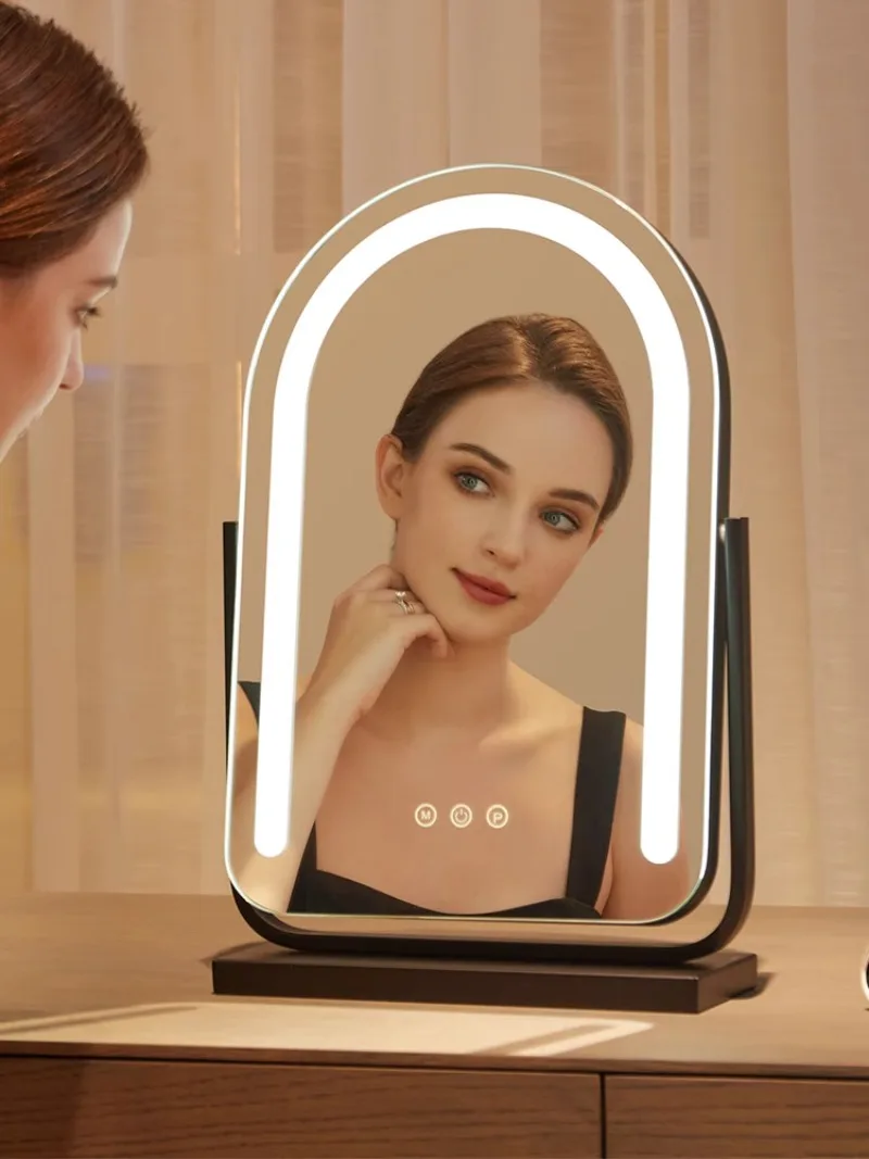 

Makeup Mirror Tabletop Led with Light Recharge Recharge Dressing Table Dormitory Girls Bedroom Home Advanced Mirror