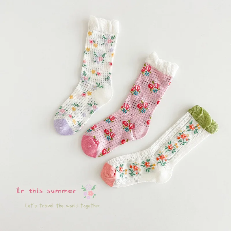 

Детские летние весенние тонкие разноцветные кружевные носки для девочек 3 пары