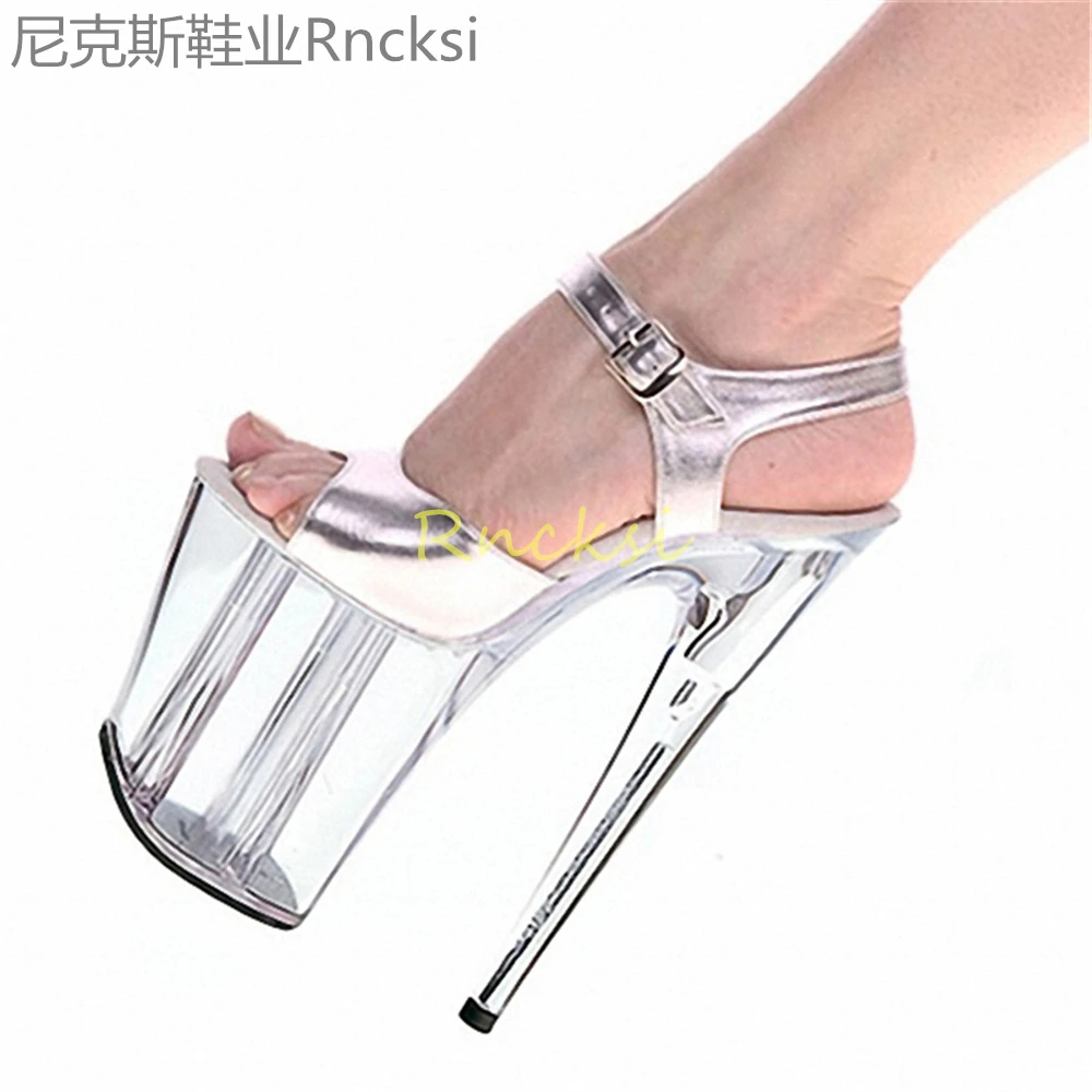 

20cm Shoe catwalk sexy transparent waterproof platform ultra-high heel crystal shoes fashion nightclub banquet thin high heel