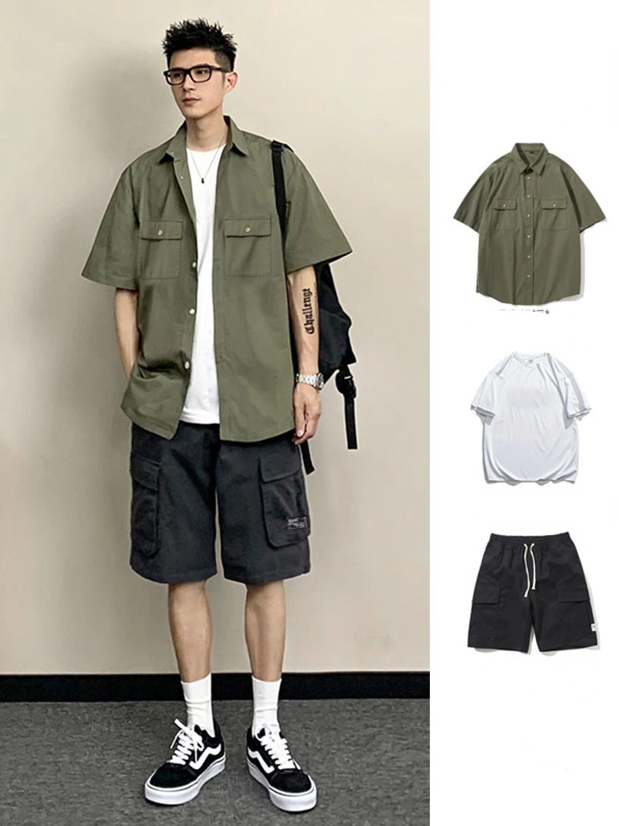 2024 Casual Lapel Button Cargo Shirts&Shorts Set Men Clothing 2024 Short Sleeve Solid Beach Suits Fashion Two Piece Set W57
2024 Casual Lapel Button Cargo Shirts&Shorts Set Men Clothing 2024 Short Sleeve Solid Beach Suits Fashion Two Piece Set W57