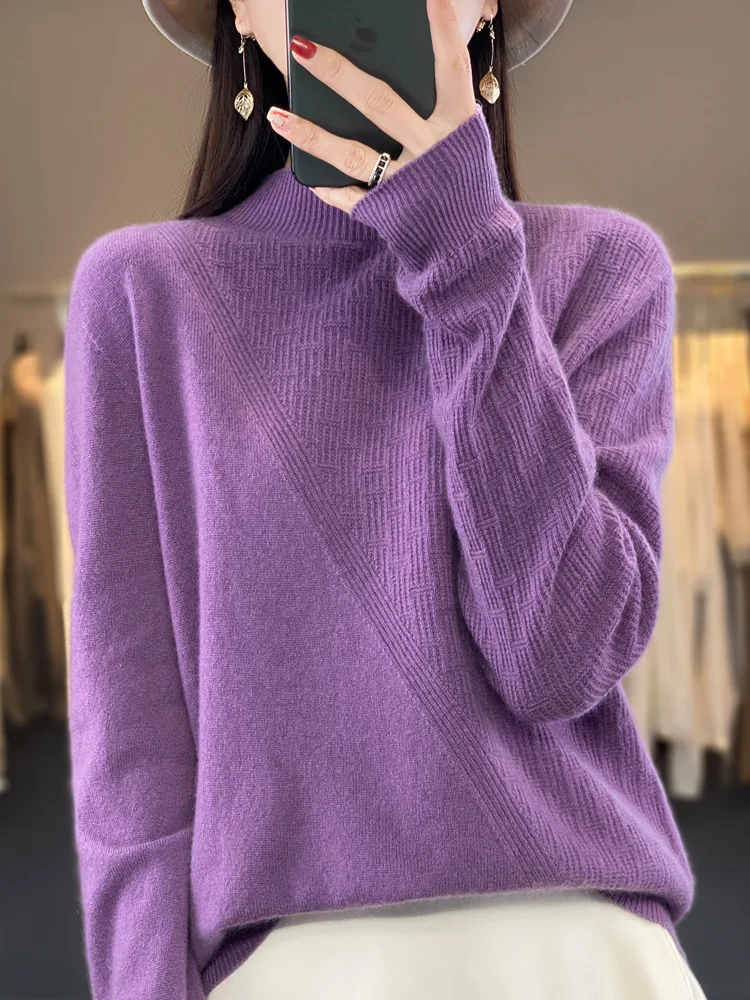 Autumn Winter Women Mock-neck Pullover Sweater 100% Merino Wool Warm Basic Bottoming Shirt Cashmere Knitwear 2023 New Fashion
Autumn Winter Women Mock-neck Pullover Sweater 100% Merino Wool Warm Basic Bottoming Shirt Cashmere Knitwear 2023 New Fashion