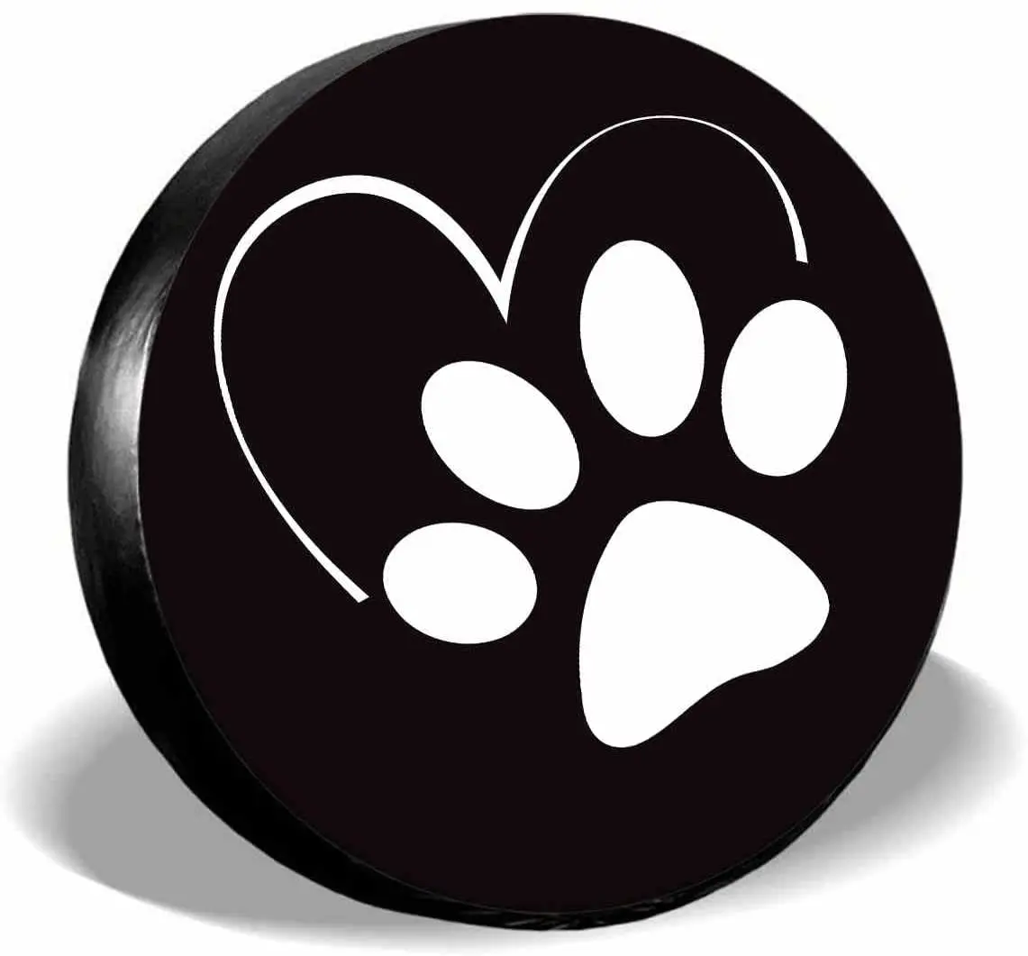 

IBILIU Pet Paw Spare Tire Cover,UV Sun Protectors Wheel Cover Heart Elegant Animal Footprint Black Tire Cover Universal Fit for