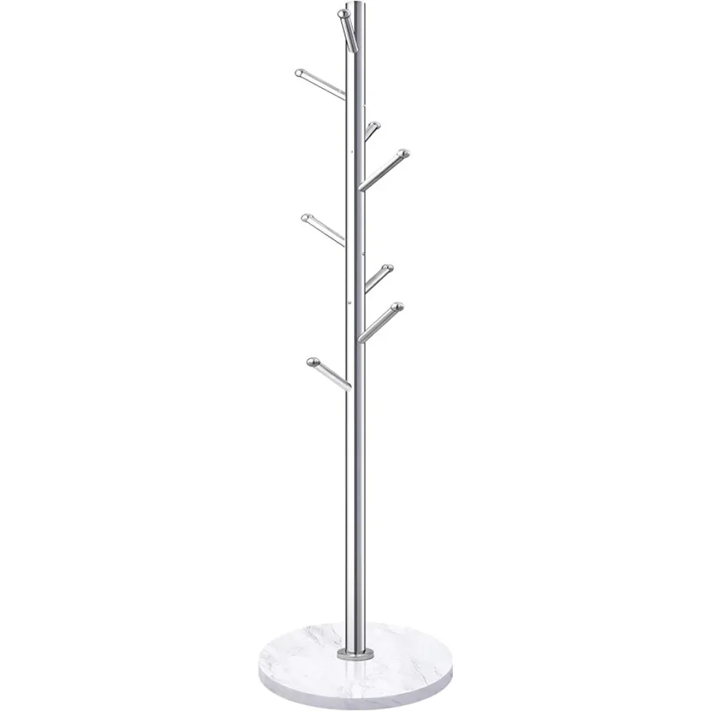 

OEING Homde Metal Coat Rack Stand with Natural Marble Base, Stainless Steel Freestanding Coat Tree Hanger with 8 Hooks