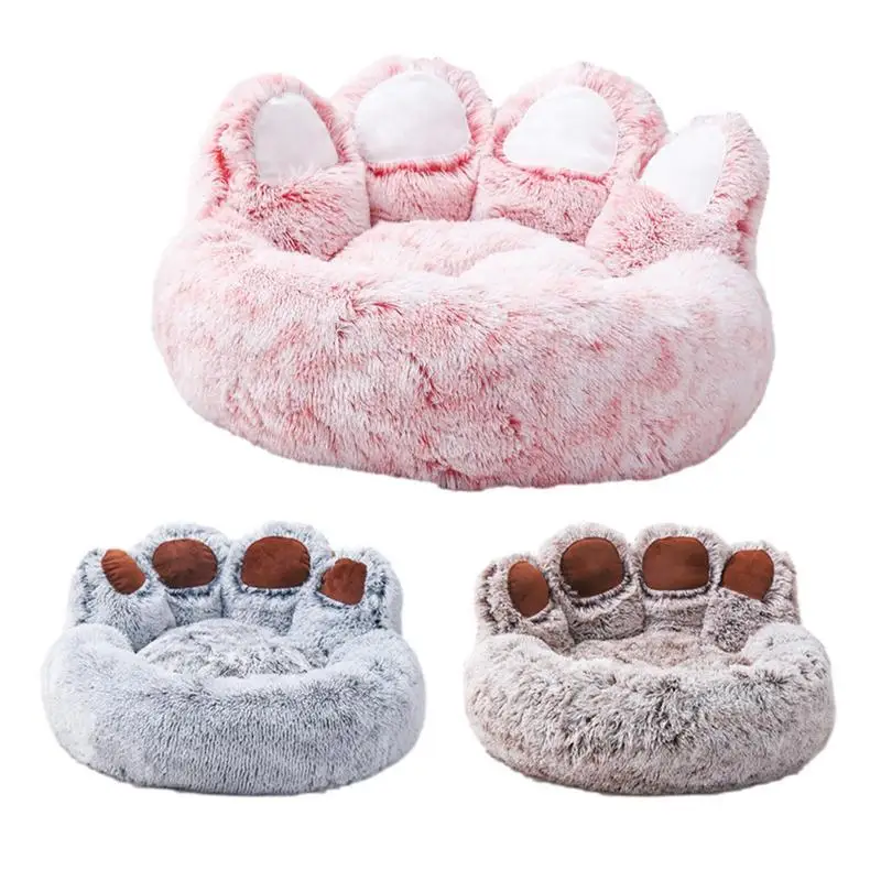 

Pet Dog Cat Bed Anti-slip Paw Shape Fluffy Couch With Removable Inner Pad Cat Warm Bed House Pets Warming Sleeping Bed Cozy Beds