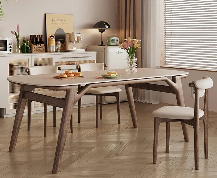 

Набор столов и стульев из массива дерева, прямоугольная каменная тарелка, современный минималистичный обеденный стол из ясеня для дома