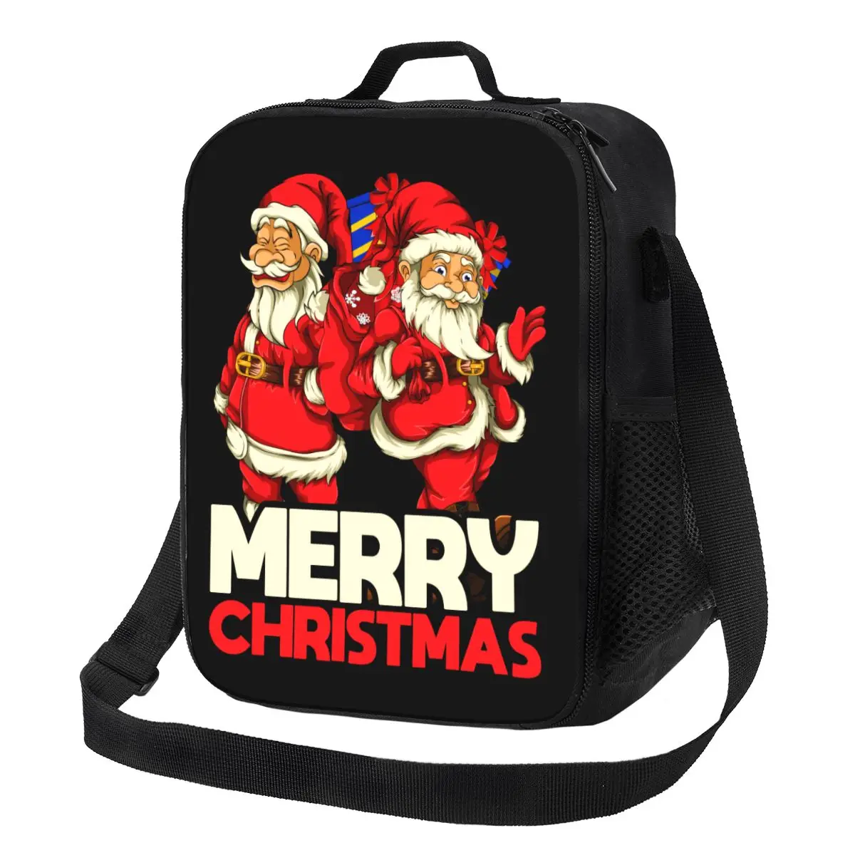 

Humor Santa Claus Merry Christmas Thermal Lunch Bag Happy Holidays Resuable Lunch Tote for School Office Outdoor Bento Food Box