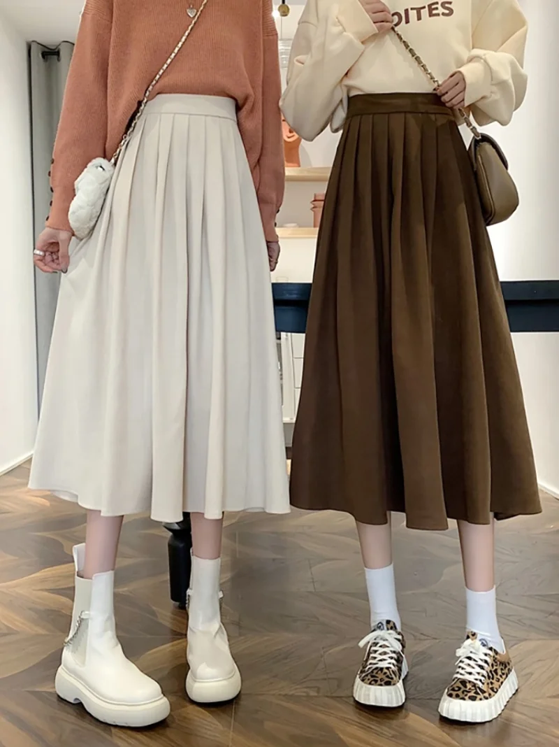 

2023 New Pleated Skirt Women Mid-Length 2023 New Early Autumn High Waist Slimming Temperament Skirts Preppy A- Line Skirt Skirt