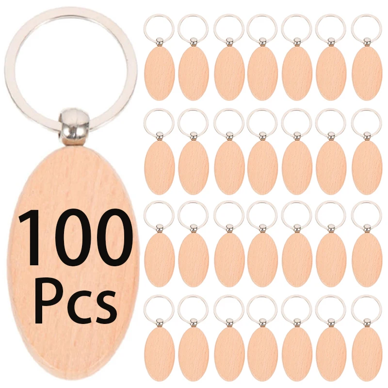

100Pcs Wood Keychain Blanks Natural Wood Keychains Pet Tags Name Tags Luggage Tags