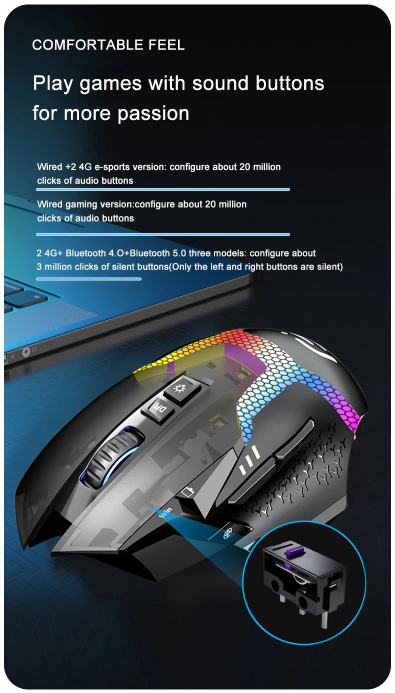 KuWfi 2.4GHz Wireless Mouse Gaming Computer 12800 DPI Mouse Gamer USB Bluetooth 5.0 RGB Rechargeable For PC Laptop Accessories KuWfi 2.4GHz Wireless Mouse Gaming Computer 12800 DPI Mouse Gamer USB Bluetooth 5.0 RGB Rechargeable For PC Laptop Accessories