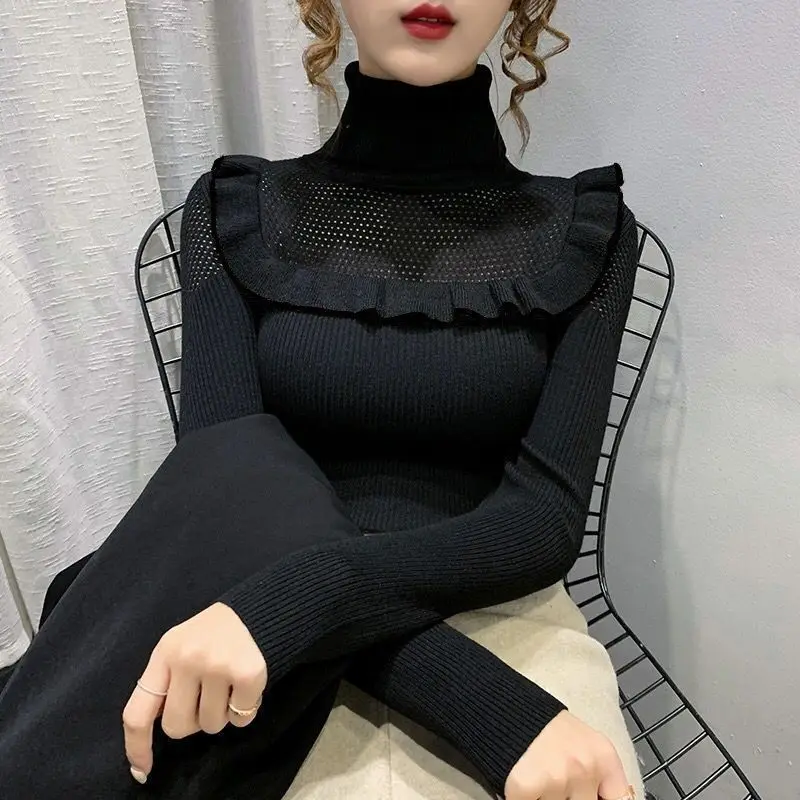 Simplicity Elegant Hollow Out Sweaters Patchwork Pleated Thin Solid Half Height Collar Long Sleeve Pullovers Women's Clothing
Simplicity Elegant Hollow Out Sweaters Patchwork Pleated Thin Solid Half Height Collar Long Sleeve Pullovers Women's Clothing