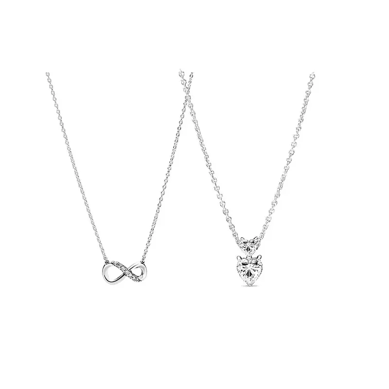 

LR Double Heart Love Necklace For Women Mobius Strip Endless Choker 925 Sterling Silver Chain With Pendant Fine Jewelry Gift