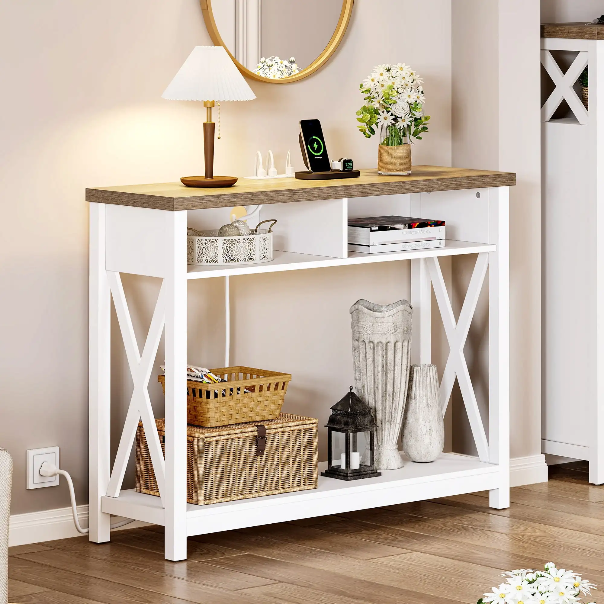 Dextrus Farmhouse Console Table 40" Entryway Tables Narrow Sofa Table with Storage Shelf for Living Room Hallway Grey Wash
Dextrus Farmhouse Console Table 40" Entryway Tables Narrow Sofa Table with Storage Shelf for Living Room Hallway Grey Wash