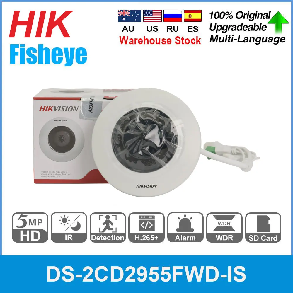 

Hikvision FishEye 5MP IP Camera DS-2CD2955FWD-IS Security POE Night Vision Fixed Dome 180° Panorama Surveillance CCTV Cameras