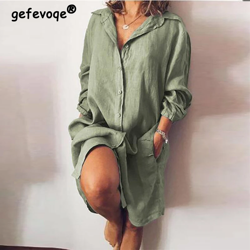 2022 Summer Women's Solid Lapel Casual Fashion Double Pockets Long Sleeve Midi Shirt Loose Oversized Simple Wild Blouse Cardigan
2022 Summer Women's Solid Lapel Casual Fashion Double Pockets Long Sleeve Midi Shirt Loose Oversized Simple Wild Blouse Cardigan