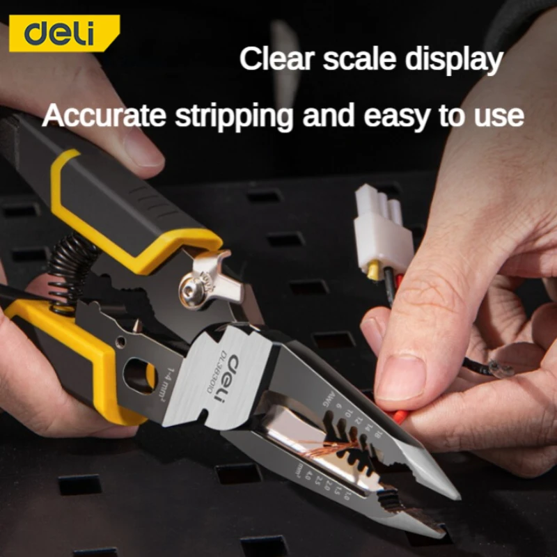 

Deli nine in one multi-function portable electrician Wire stripper Needle-nose pliers cable cutter terminal crimping hand tool