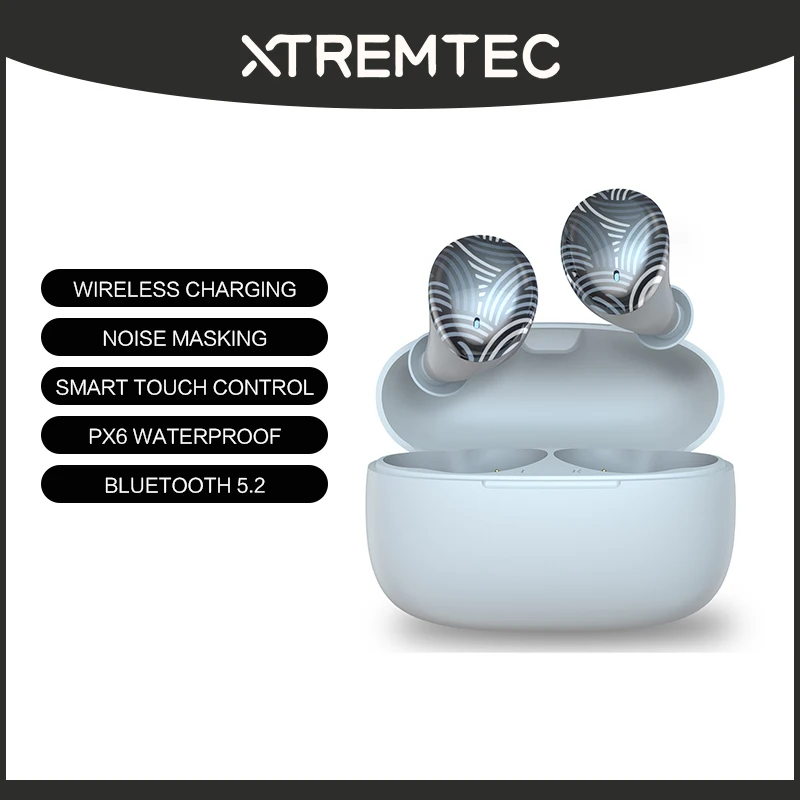 

XTREMTEC XT200 Noise Cancelling Wireless Earbuds, in-Ear Sweatproof Stereo Bass Headphones, Wireless Charging ,16H Playtime