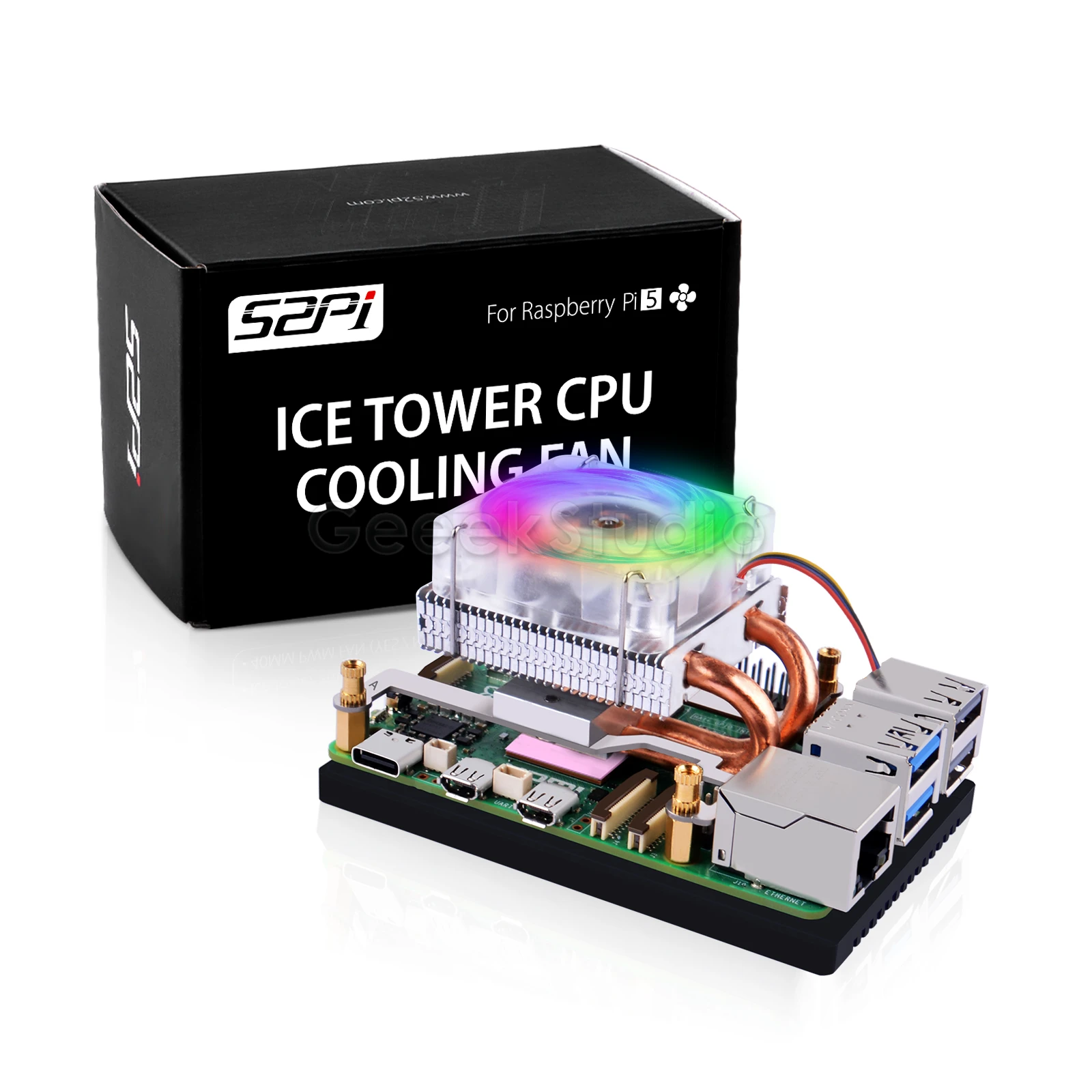 

Low-Profile ICE Tower Cooler CPU RGB LED Light Cooling Fan for Raspberry Pi 5