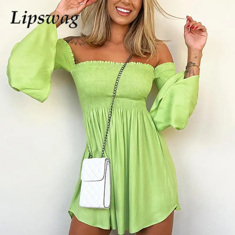 2023 Elegant Flared Sleeve Vacation Dress Women Fashion Solid Tube Top Elastic Mini Dress Casual Office Slash Neck Dress Vestido
2023 Elegant Flared Sleeve Vacation Dress Women Fashion Solid Tube Top Elastic Mini Dress Casual Office Slash Neck Dress Vestido