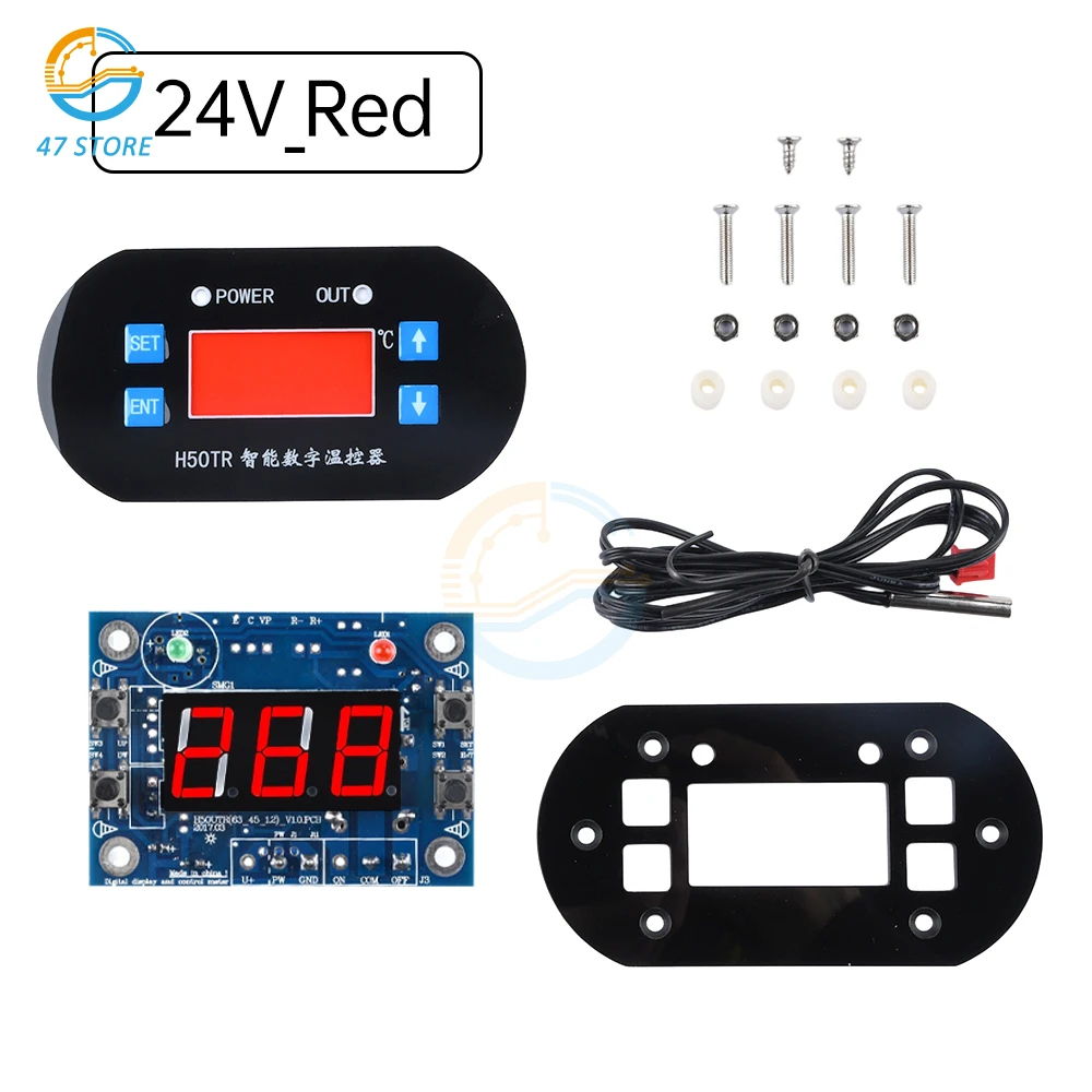 

H50TR 12V 24V NTC Digital Thermostat Temperature Controller Regulator Heating Cooling Switch Thermometer Red Blue Display