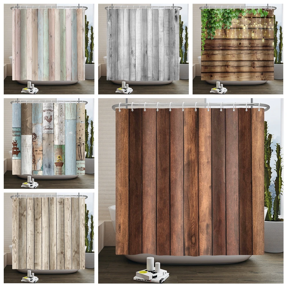 

Rustic Wooden Board Shower Curtain Farmhouse Vintage Wood Grunge Plank Barn Country Life Waterproof Bath Bathroom Shower Curtain