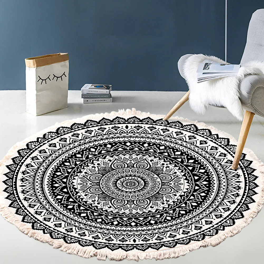 

Retro Tassel Print Living Room Living Room Decor Floor Mat Polyester Carpet Diameter Long Lasting Specifications