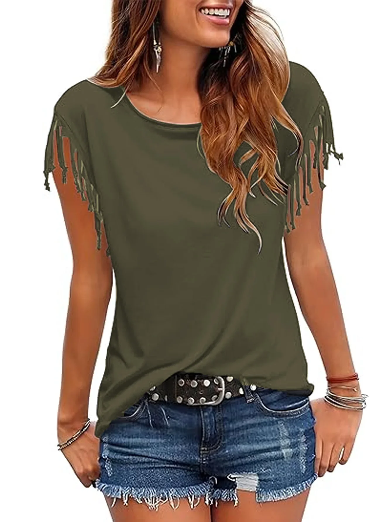 Женская футболка с круглым вырезом, Повседневная летняя футболка, наряды для концерта, базовая однотонная одежда для отдыха и улицы
Женская футболка с круглым вырезом, Повседневная летняя футболка, наряды для концерта, базовая однотонная одежда для отдыха и улицы