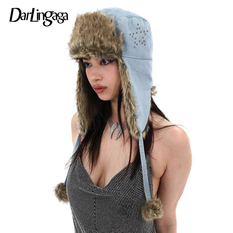 Уличная модная меховая шапка Darlingaga, пушистая теплая осенне-зимняя Лоскутная шапка с ушками, зимняя шапка с помпоном и заклепками, верхняя одежда в стиле Харадзюку
Уличная модная меховая шапка Darlingaga, пушистая теплая осенне-зимняя Лоскутная шапка с ушками, зимняя шапка с помпоном и заклепками, верхняя одежда в стиле Харадзюку