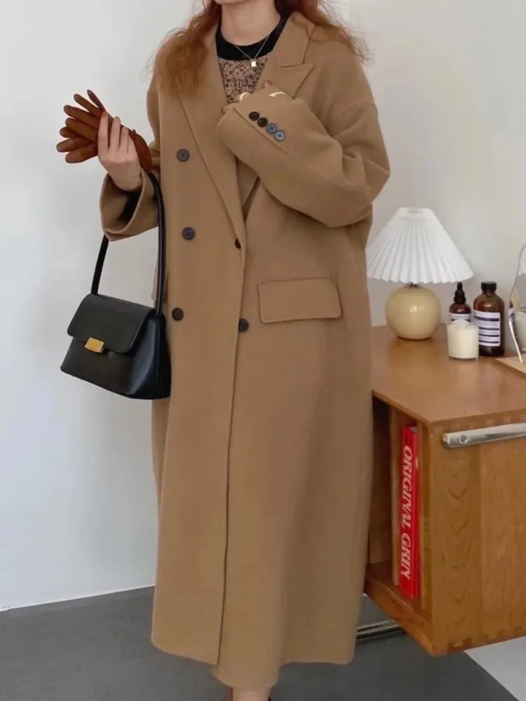 Fashion Winter Women Double Cashmere Woolen Coat Autumn New French Vintage Long Sleeve Lady Solid Midi Jacket Korean Loose Overc
Fashion Winter Women Double Cashmere Woolen Coat Autumn New French Vintage Long Sleeve Lady Solid Midi Jacket Korean Loose Overc
