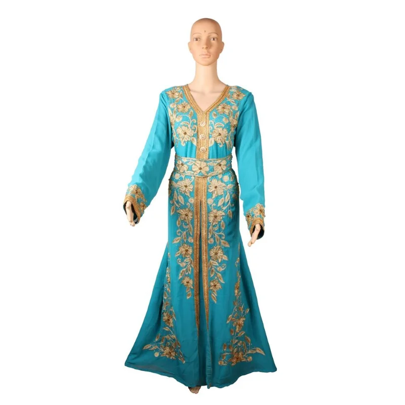 Kaftan Turquoise Dubai Robe Long Sleeve V-Neck Fashion Embroidery Moroccan Kurtas
Kaftan Turquoise Dubai Robe Long Sleeve V-Neck Fashion Embroidery Moroccan Kurtas