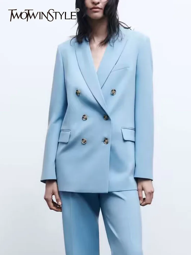 TWOTWINSTYLE Solid Blazer Female Notched Collar Long Sleeve Patchwork Double Breasted Slim Minimalist Blazer Female Fashion New
TWOTWINSTYLE Solid Blazer Female Notched Collar Long Sleeve Patchwork Double Breasted Slim Minimalist Blazer Female Fashion New