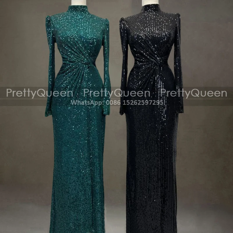 Bling Sequins Long Sleeves Evening Dresses High Neck Sheath Mermaid Aso Ebi Women Floor Length Prom Dress Party
Bling Sequins Long Sleeves Evening Dresses High Neck Sheath Mermaid Aso Ebi Women Floor Length Prom Dress Party