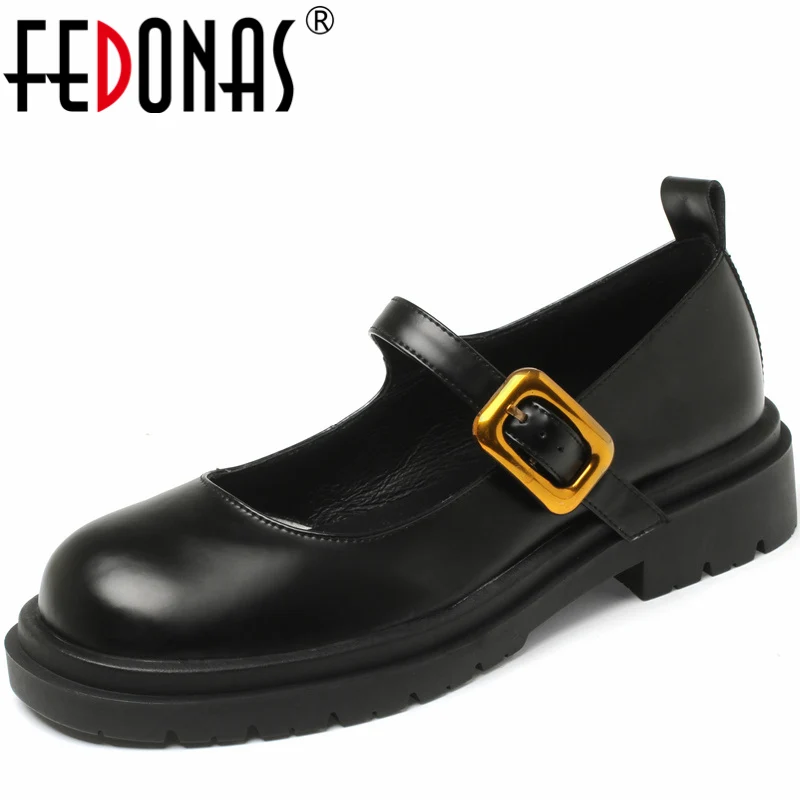 Женские туфли-лодочки на платформе FEDONAS, белые туфли из натуральной кожи на толстых каблуках с круглым носком, повседневная обувь на весну-лето 2023