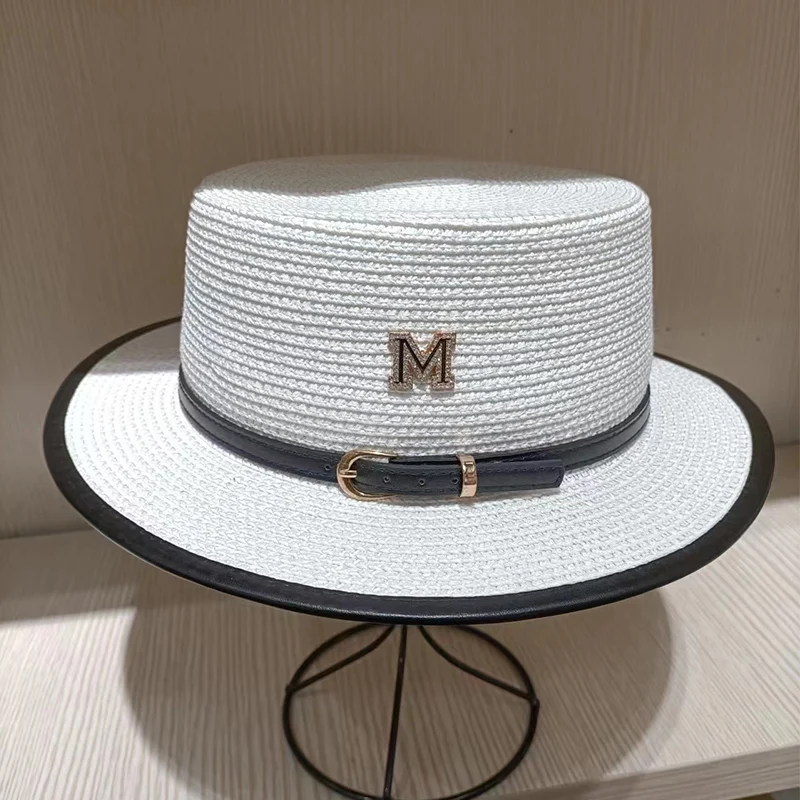 

Flat top straw hat for women's summer beach vacation, seaside sun protection hat, fashionable internet celebrity big brim sun