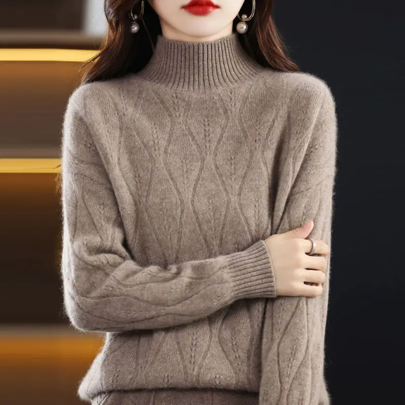 Pullover Sweater Women Half High Neck Sweater Autumn and Winter Long Sleeve Loose Versatile Knitting Sweater Pullover Female
Pullover Sweater Women Half High Neck Sweater Autumn and Winter Long Sleeve Loose Versatile Knitting Sweater Pullover Female