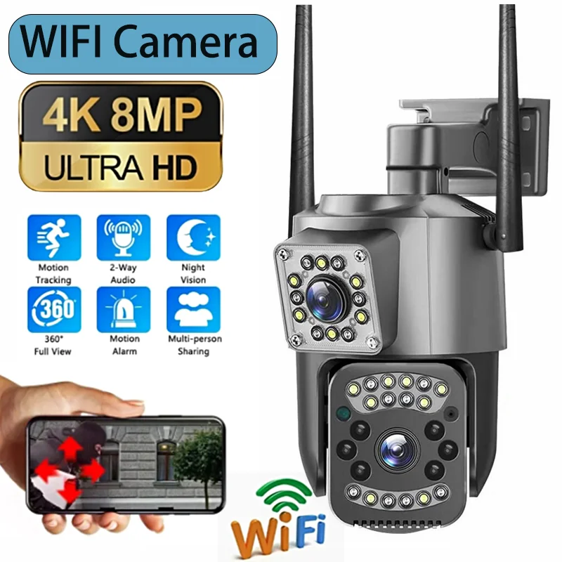 8MP 4K HD Wifi Surveillance Monitor Camera Dual Lens Outdoor Waterproof Security CCTV Video Surveillance Cameras Two-way Audio
8MP 4K HD Wifi Surveillance Monitor Camera Dual Lens Outdoor Waterproof Security CCTV Video Surveillance Cameras Two-way Audio