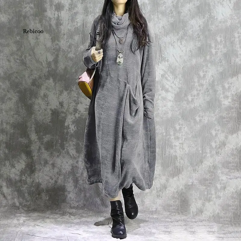 Vintage Turtleneck Dress Women Solid Casual Loose Long Maxi Sundress Long Sleeve Vestidos Female Kaftan Robe Autumn Winter
Vintage Turtleneck Dress Women Solid Casual Loose Long Maxi Sundress Long Sleeve Vestidos Female Kaftan Robe Autumn Winter