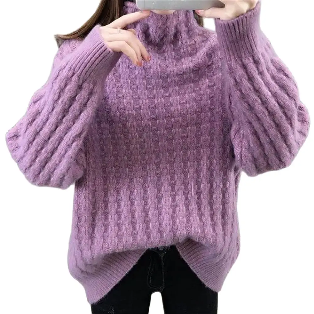 

Women's Korean Style Turtleneck Knitted Sweater Long Sleeve Jumper Female Pullover Knitwear Thick Warm Autumn Winter 2024