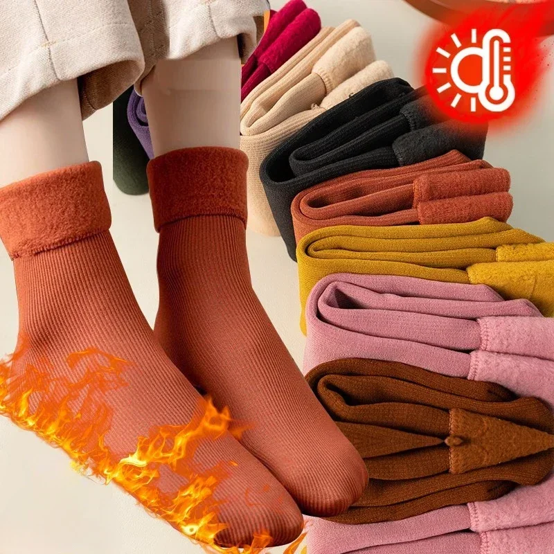 

Women Winter Warm Socks Cashmere Wool Thicken Thermal Snow Boots Floor Soft Plush Velvet Wool Home Sleeping Medium Tube Sock