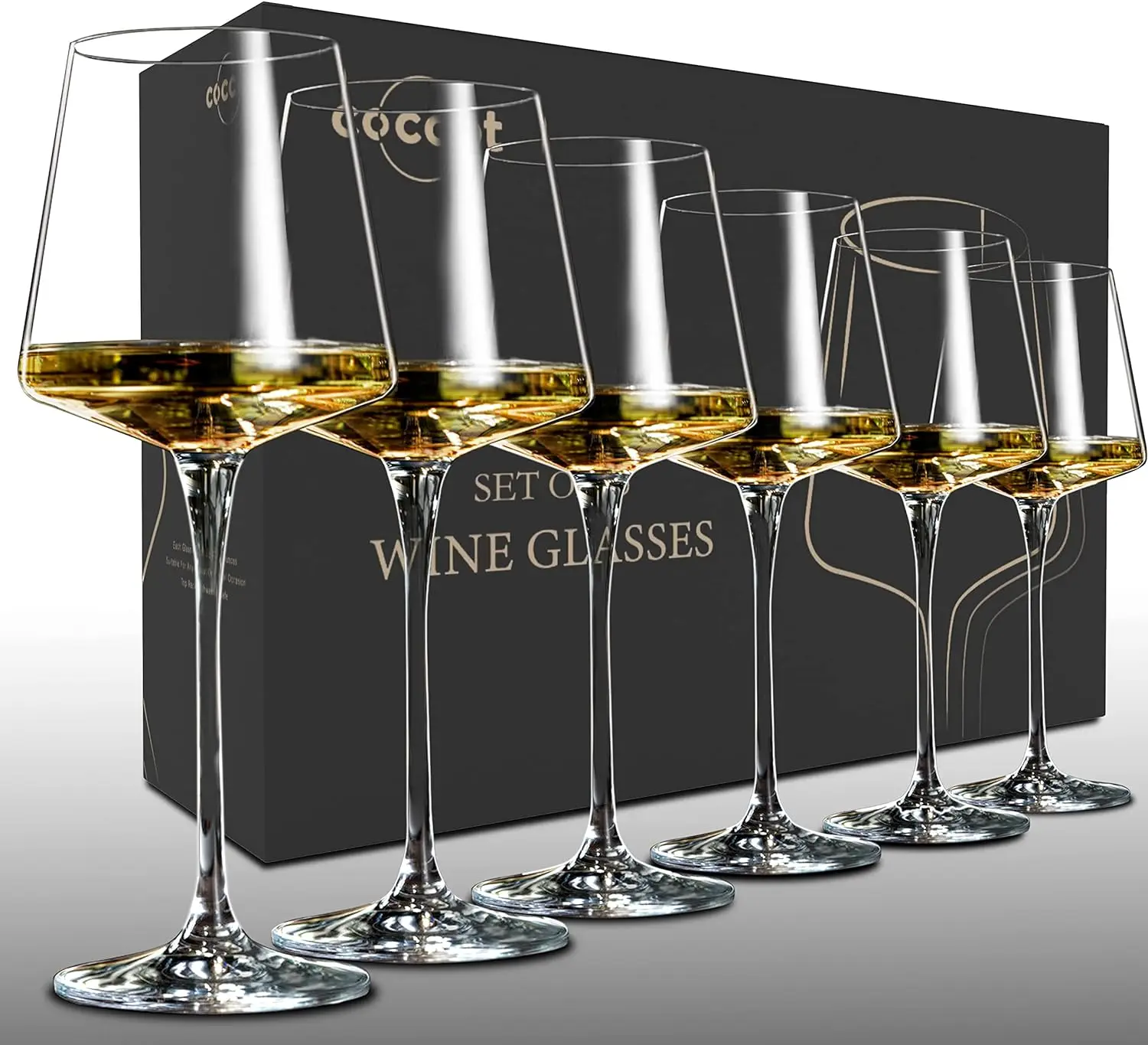 

Glasses Set of 6,Crystal White Wine Glasses,Red Wine Glass Set,Long stem Wine Glasses,Clear Lead-Free Premium Blown Glassware (1