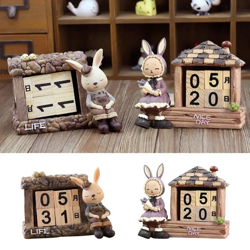 

Wooden Calendar Blocks Desk Block Calendar Table Decor With Simple And Generous Font Rabbit Design For Windowsill School Dining