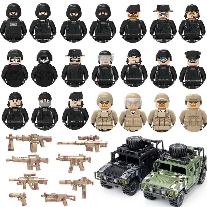 Military Special Forces SWAT Gangster Jeeps Off-Road Vehicle Assault Boat Model Soldier Weapons Building Block Toy For Children
Military Special Forces SWAT Gangster Jeeps Off-Road Vehicle Assault Boat Model Soldier Weapons Building Block Toy For Children