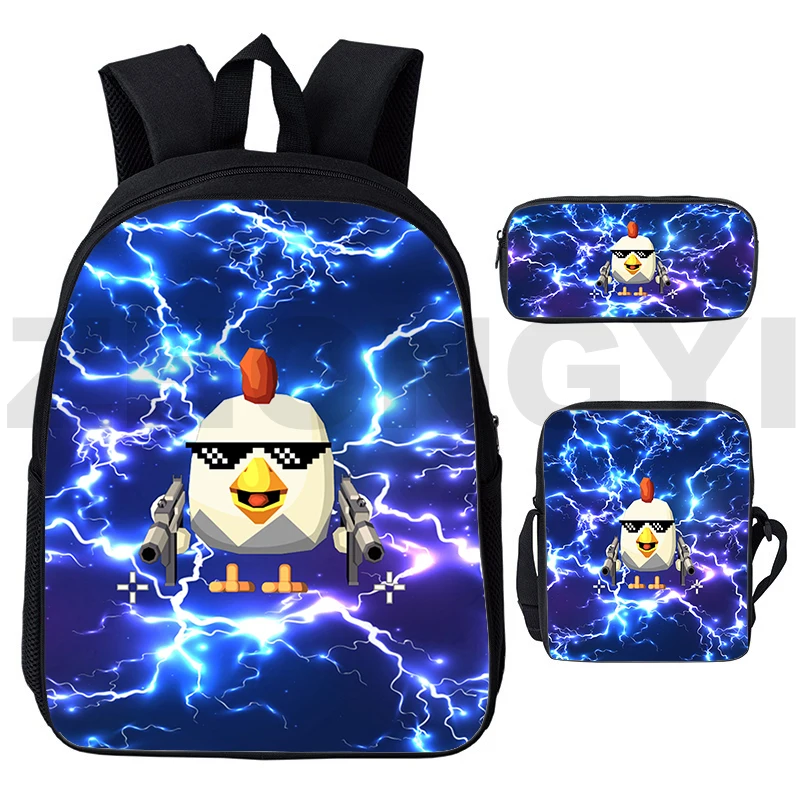 

3D Printed Game Chicken Gun Schoolbags Men Backpack 3 in 1 Chicken Gun Anime Teenager Softback Bag Laptop Travel Bookbag Student