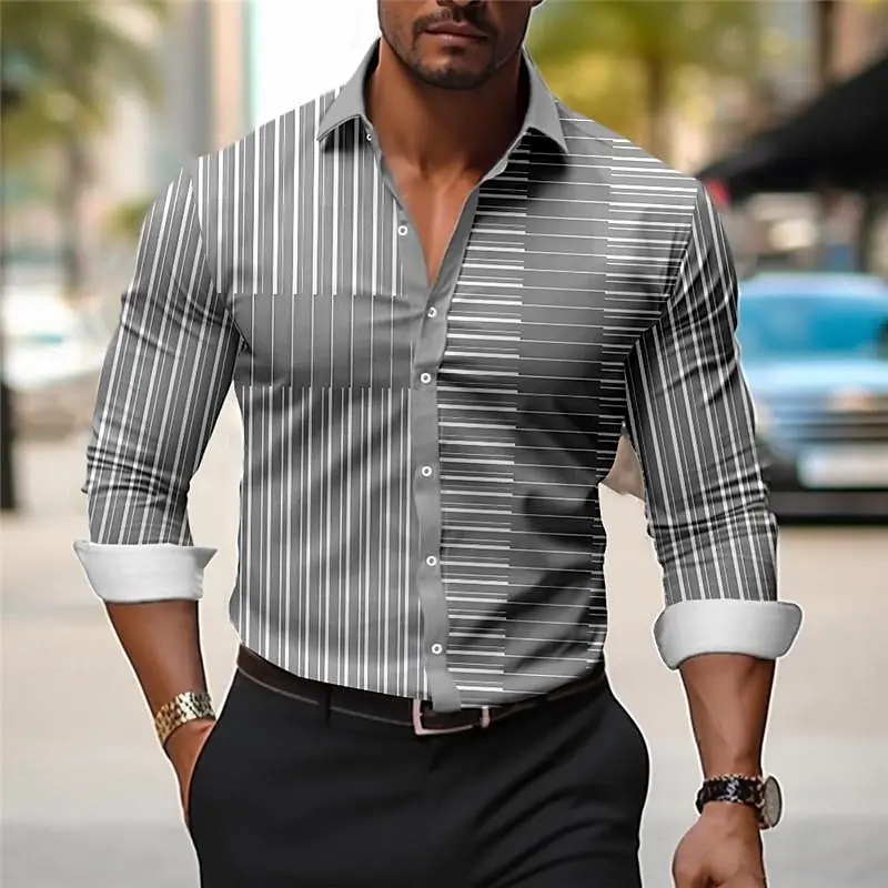 

Striped men's shirt business casual comfortable outdoor work daily wear spring and summer cuffed long-sleeved shirt