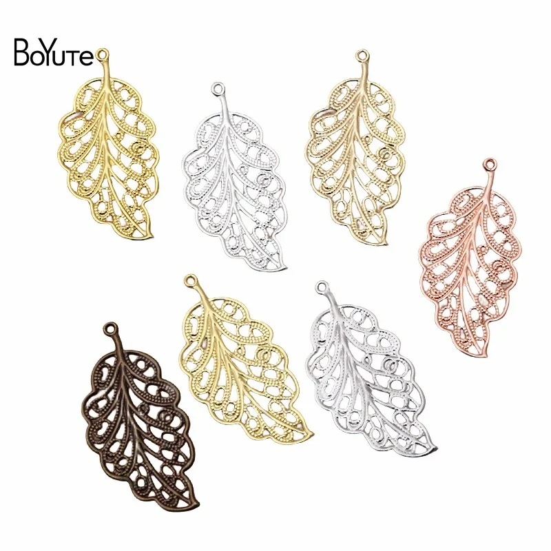 

BoYuTe 100Pcs 17*34MM 7 Colors Filigree European Feather Charms Metal Brass Material DIY Jewelry Vintage Pendant Charms