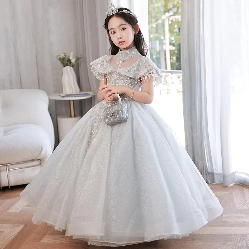 

Платье с вышивкой блестками для девочек, свадебное официальное детское платье принцессы, нарядное платье с бисером, Детские платья для девочек, одежда