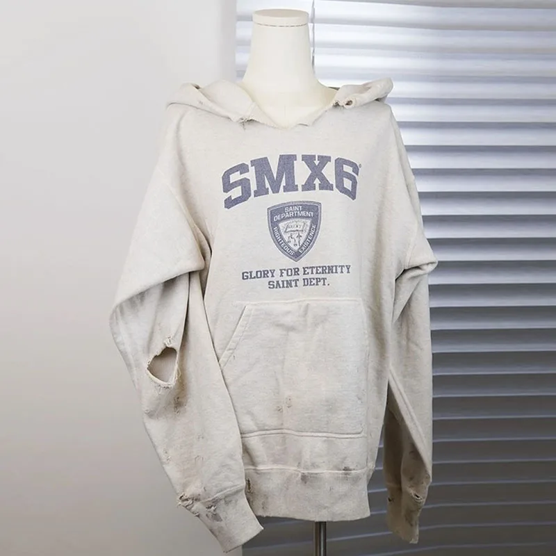 Saint Hoodies Washed Old Damage Hole Shield Letter Print Edge Damage Oversize Hooded Pullovers Men Women Casual Sweatshirt
Saint Hoodies Washed Old Damage Hole Shield Letter Print Edge Damage Oversize Hooded Pullovers Men Women Casual Sweatshirt