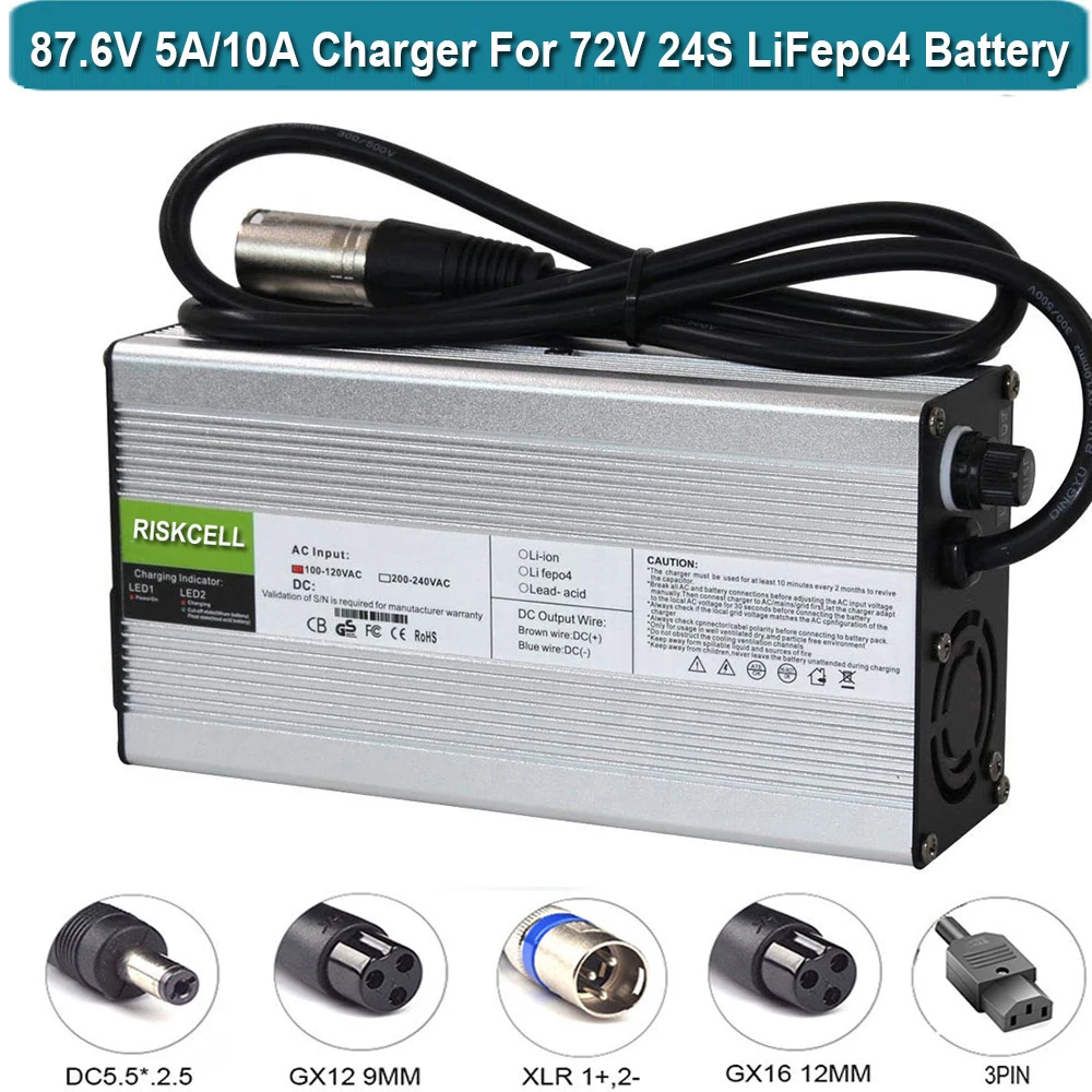 87.6V 5A10A LiFePO4 Smart Charger with Multiple Safety Protections Suitable with Cooling Fan for 24S 72V LiFePO4 Battery Charger
87.6V 5A10A LiFePO4 Smart Charger with Multiple Safety Protections Suitable with Cooling Fan for 24S 72V LiFePO4 Battery Charger